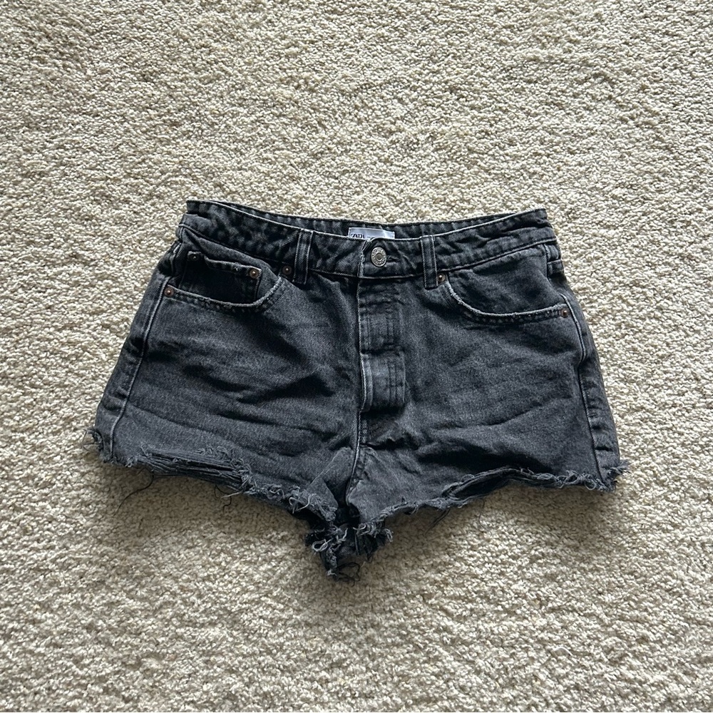 Zara Distressed Black Denim Shorts
